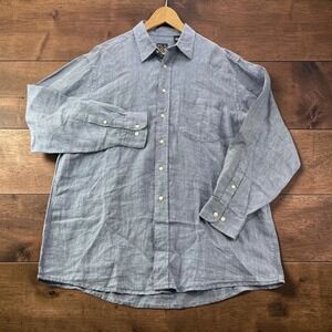 Jos A Bank Mens Blue 100% Linen Long Sleeve Button Down Shirt Large Classic Fit